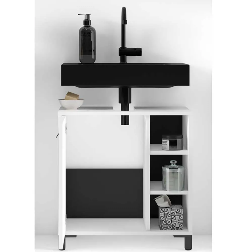 Wohnen Waschbeckenunterschrank in Weiß mit Schwarz - Envaton