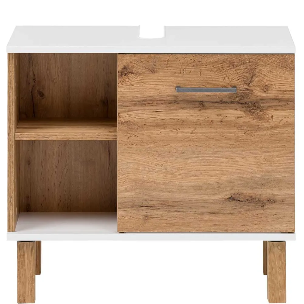Wohnen Waschtisch|Waschbeckenunterschränke*Waschbeckenunterschrank in Eiche NB & Weiß - Voinla