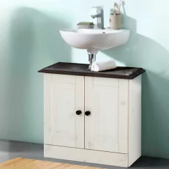 Wohnen Waschbeckenunterschrank in Weiß mit Dunkelbraun - Malka