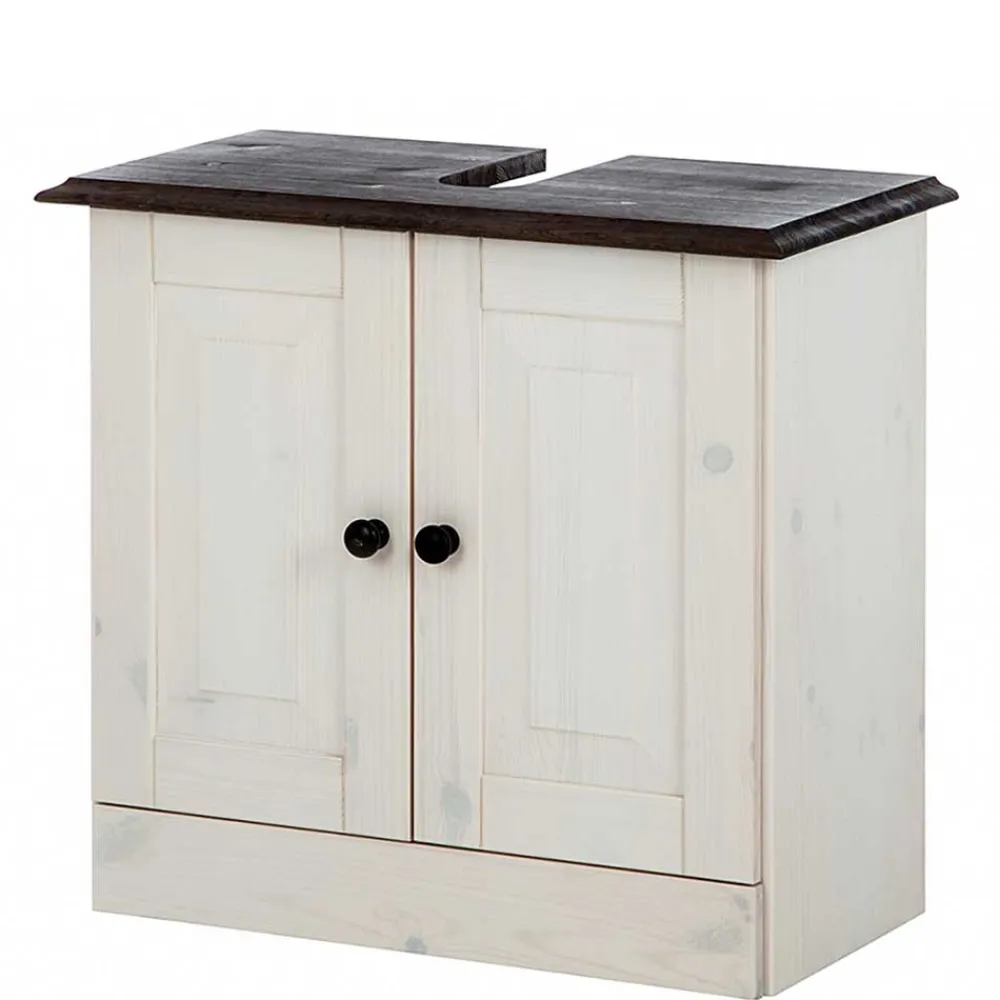 Wohnen Waschbeckenunterschrank in Weiß mit Dunkelbraun - Malka