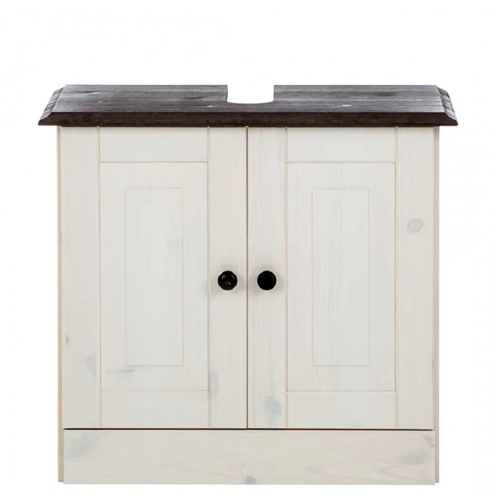 Wohnen Waschbeckenunterschrank in Weiß mit Dunkelbraun - Malka