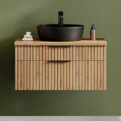 Wohnen Waschtisch|Waschbeckenunterschränke*Waschkommode mit Aufsatzbecken in Schwarz - Crystoga