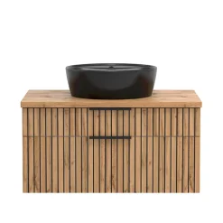 Wohnen Waschtisch|Waschbeckenunterschränke*Waschkommode mit Aufsatzbecken in Schwarz - Crystoga