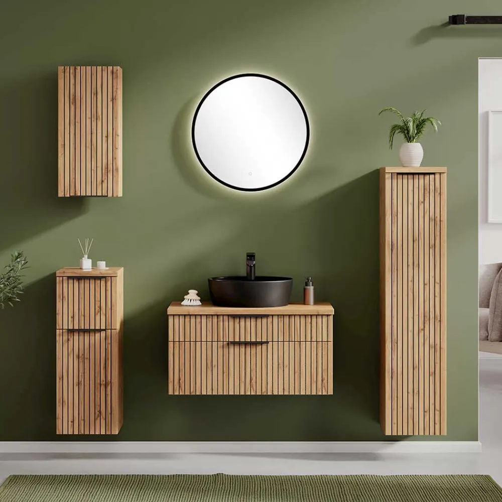 Wohnen Waschtisch|Waschbeckenunterschränke*Waschkommode mit Aufsatzbecken in Schwarz - Crystoga