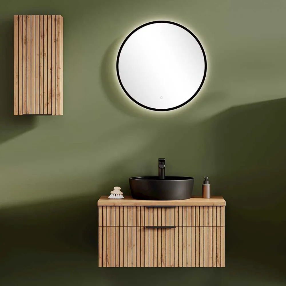 Wohnen Waschkonsole & LED Spiegel & Hängeschrank - Crystoga I (dreiteilig)