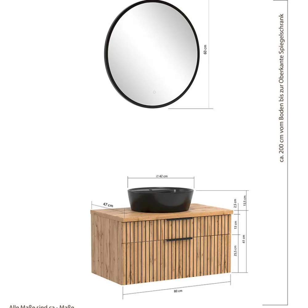 Wohnen Waschkonsole & LED Spiegel & Hängeschrank - Crystoga I (dreiteilig)