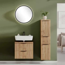 Wohnen Badezimmer Komplett*Waschkonsole & Midischrank & LED Spiegel - Crystoga (dreiteilig)