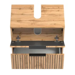 Wohnen Badezimmer Komplett*Waschkonsole & Midischrank & LED Spiegel - Crystoga (dreiteilig)