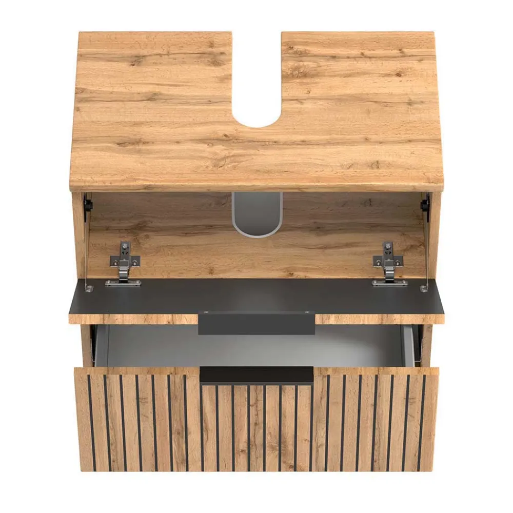 Wohnen Badezimmer Komplett*Waschkonsole & Midischrank & LED Spiegel - Crystoga (dreiteilig)