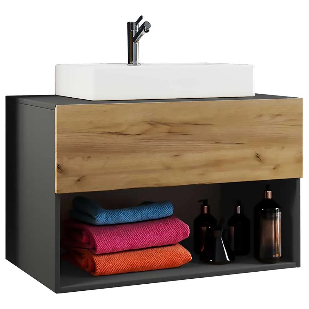 Wohnen Waschkonsole in Wildeiche Honig & Anthrazit - Effect