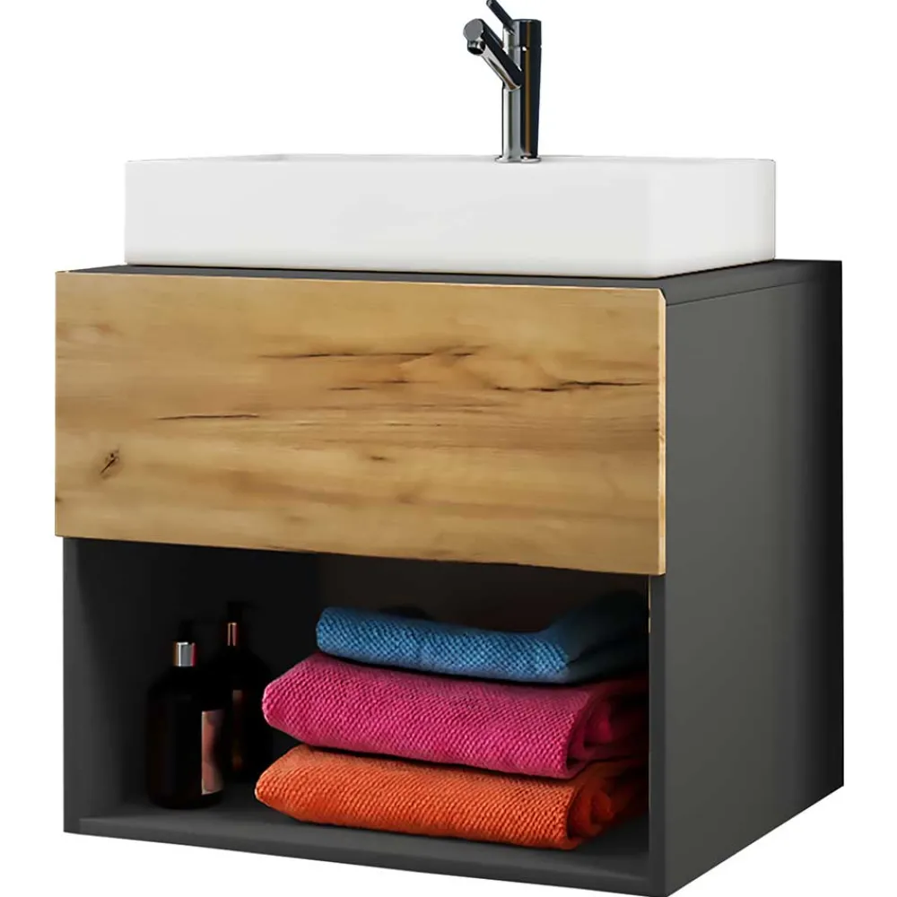 Wohnen Waschkonsole in Wildeiche Honig & Anthrazit - Effect