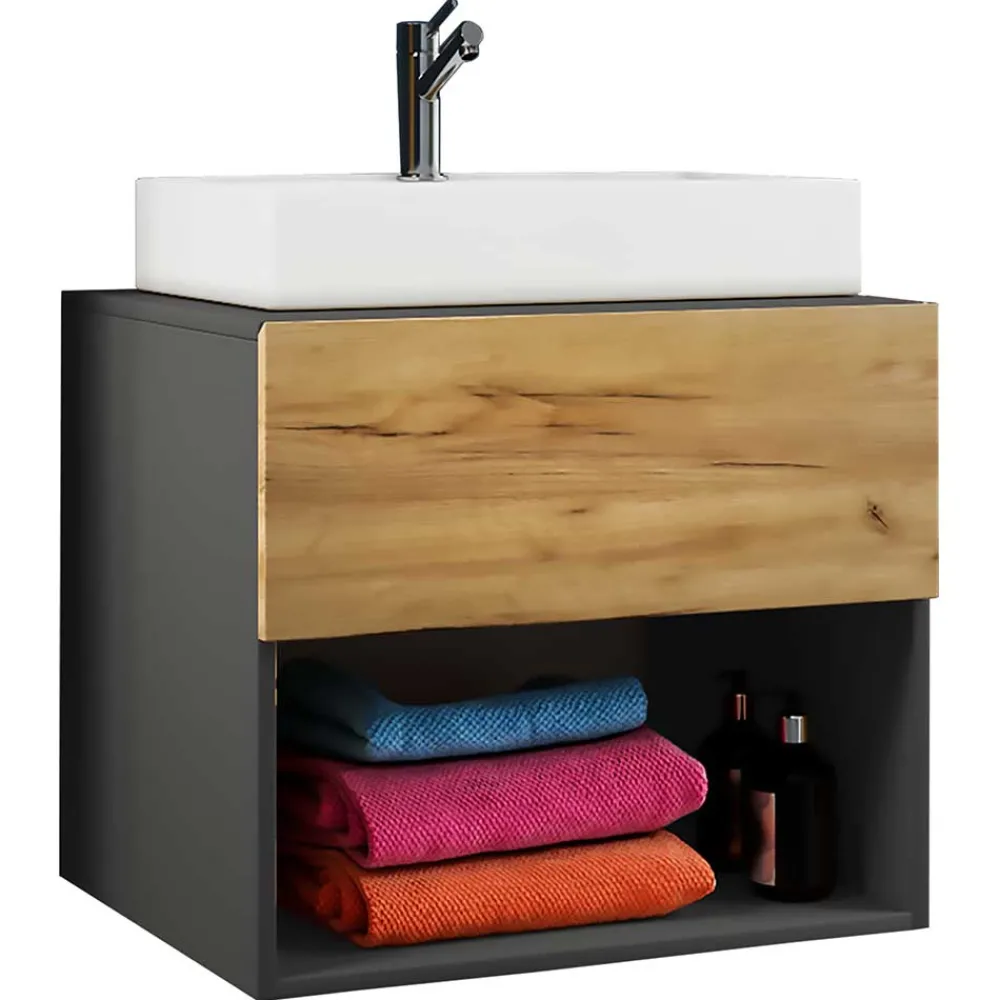 Wohnen Waschkonsole in Wildeiche Honig & Anthrazit - Effect