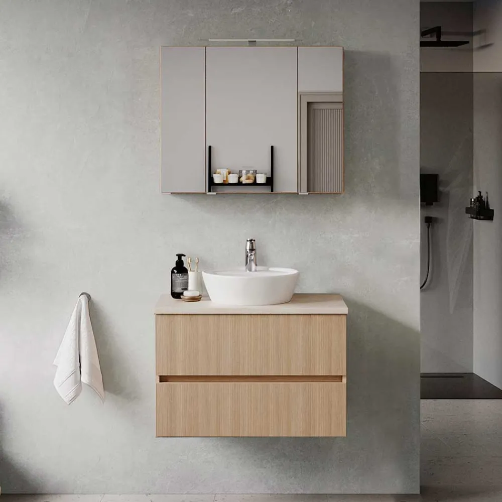 Wohnen Badezimmer Komplett*Waschkonsole und Spiegelschrank Set - Vibulam (zweiteilig)