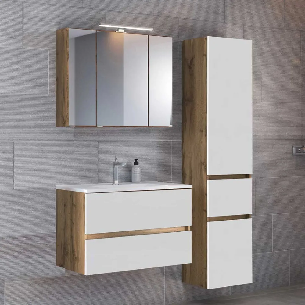 Wohnen Badezimmer Komplett*Waschplatz & Hochschrank fürs Bad - Maklesa (dreiteilig)