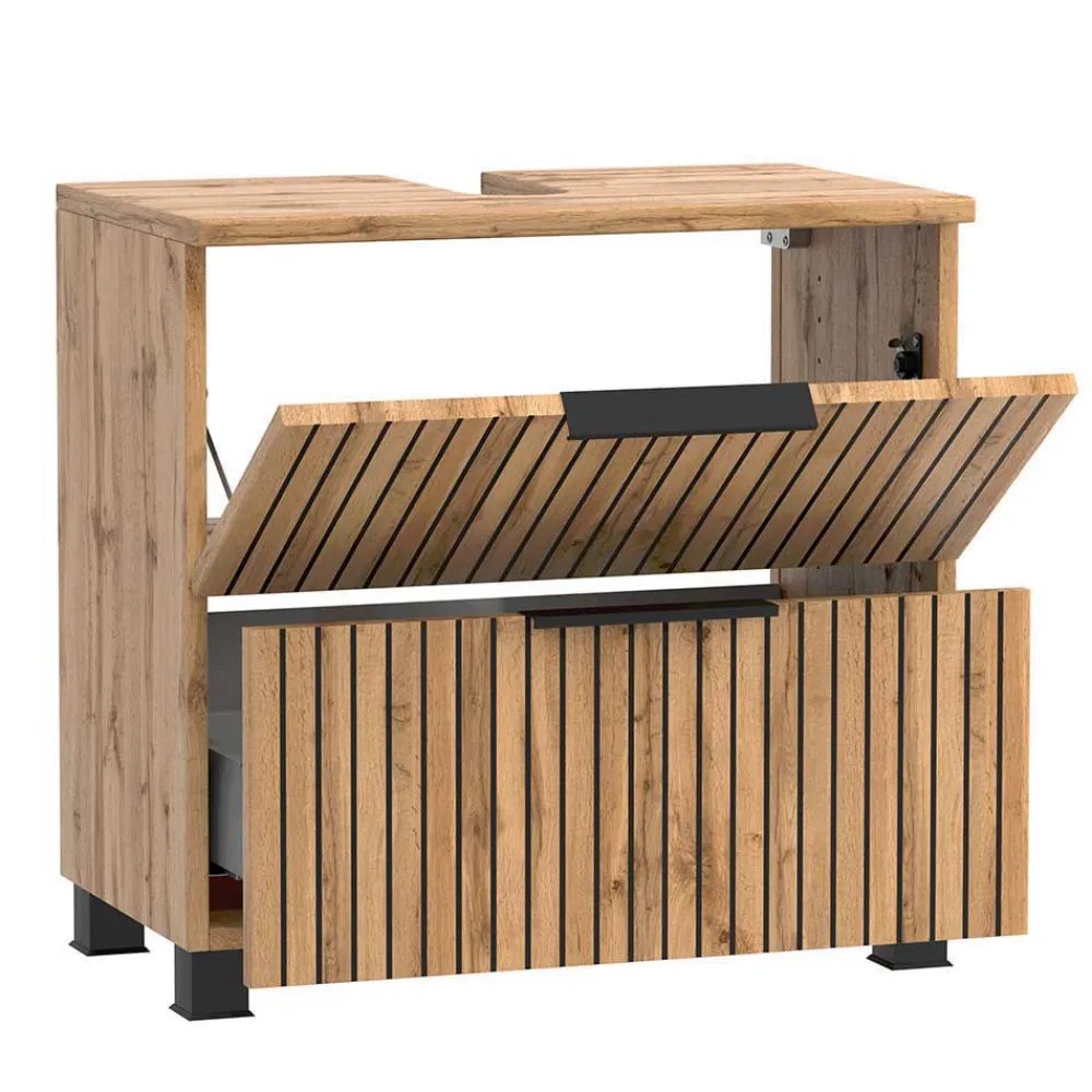 Wohnen Badezimmer Komplett*Waschplatz & Midi-Schrank Set - Crystoga (dreiteilig)