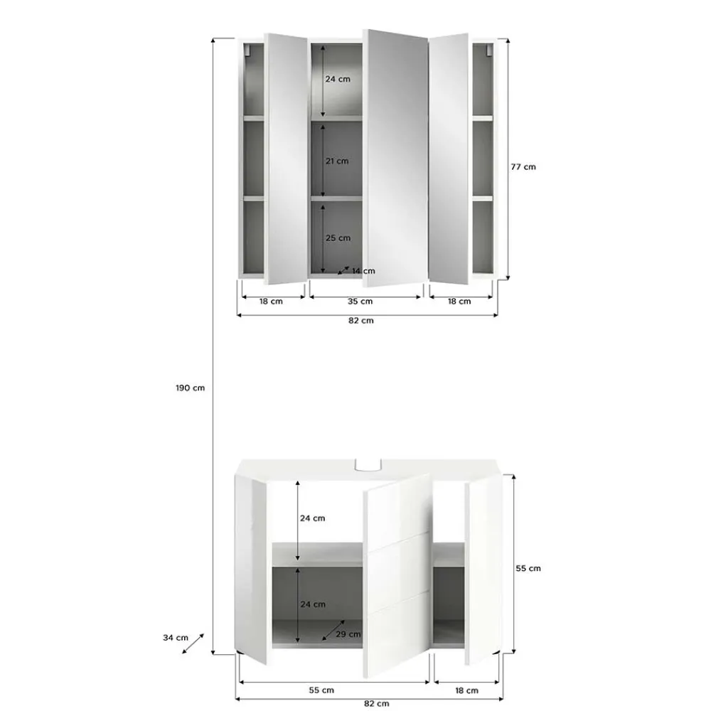 Wohnen Badezimmer Komplett*Waschplatz & Spiegelschrank Set - Vitablos (zweiteilig)