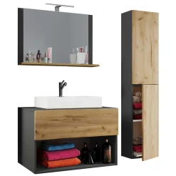 Wohnen Badezimmer Komplett*Waschplatz Badmöbelset zweifarbig - Effect (dreiteilig)