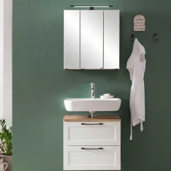 Wohnen Waschplatz Einrichtung in Weiß mit Wildeiche - Gyatso (zweiteilig)