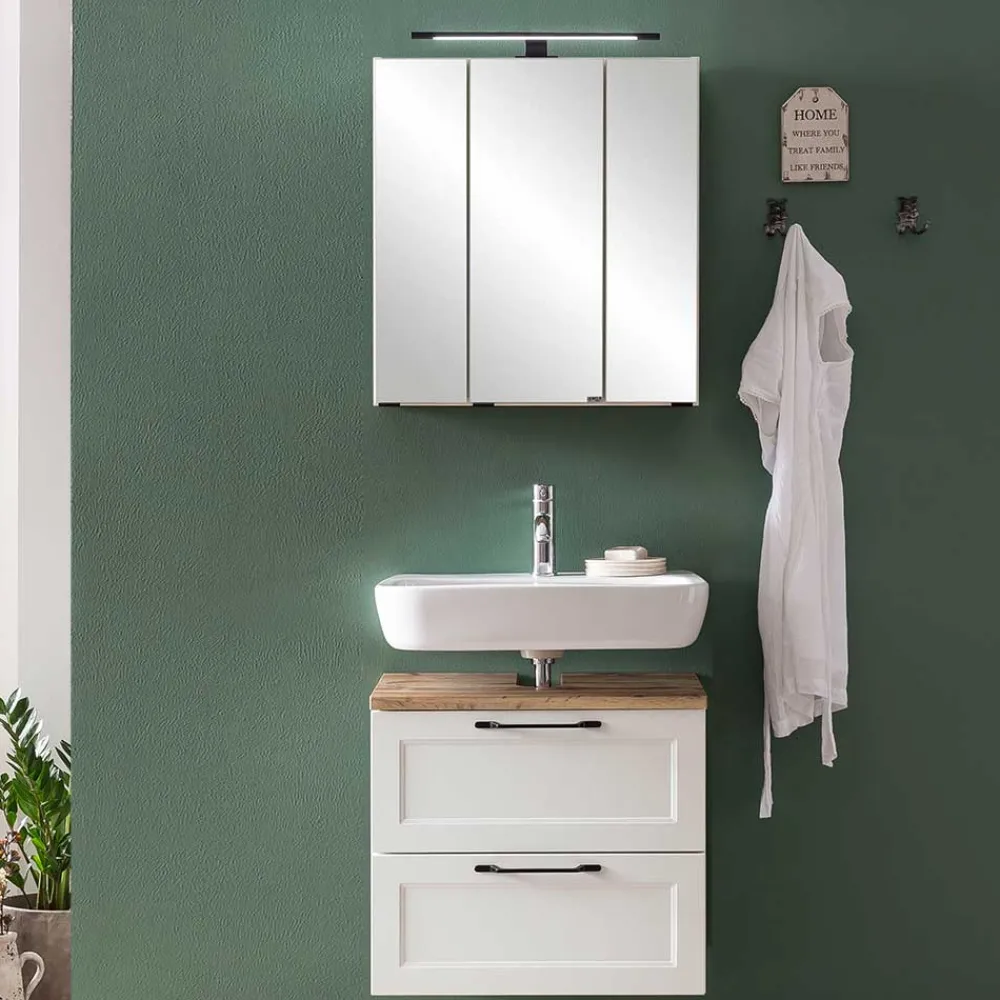 Wohnen Waschplatz Einrichtung in Weiß mit Wildeiche - Gyatso (zweiteilig)