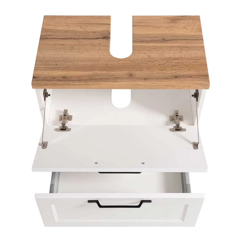 Wohnen Waschplatz Einrichtung in Weiß mit Wildeiche - Gyatso (zweiteilig)