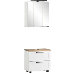 Wohnen Waschplatz Einrichtung in Weiß mit Wildeiche - Gyatso (zweiteilig)