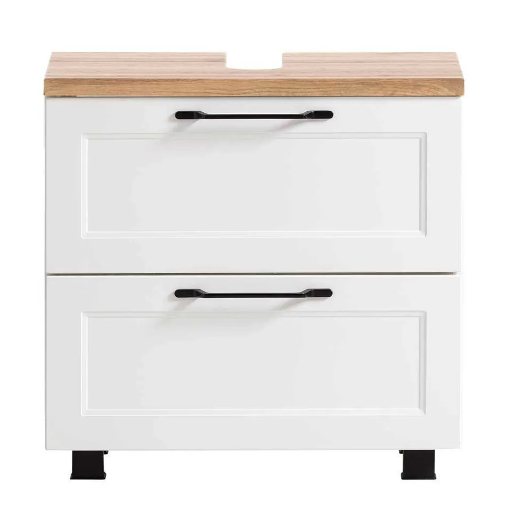 Wohnen Waschplatz Einrichtung in Weiß mit Wildeiche - Gyatso (zweiteilig)