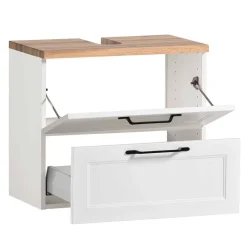 Wohnen Waschplatz Einrichtung in Weiß mit Wildeiche - Gyatso (zweiteilig)