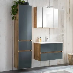 Wohnen Badezimmer Komplett*Waschplatz Kombi & Hochschrank - Anviletca (dreiteilig)