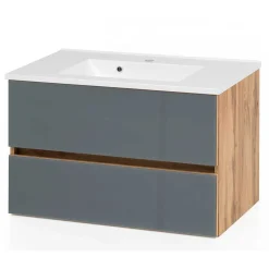 Wohnen Badezimmer Komplett*Waschplatz Kombi & Hochschrank - Anviletca (dreiteilig)