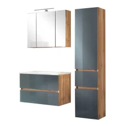 Wohnen Badezimmer Komplett*Waschplatz Kombi & Hochschrank - Anviletca (dreiteilig)