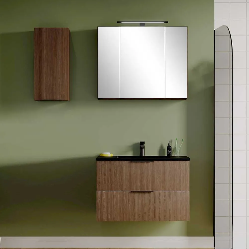 Wohnen Badezimmer Komplett*Waschplatz Kombi mit schwarzem Becken - Ucaida (dreiteilig)