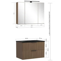 Wohnen Badezimmer Komplett*Waschplatz Kombi mit schwarzem Becken - Ucaida (dreiteilig)