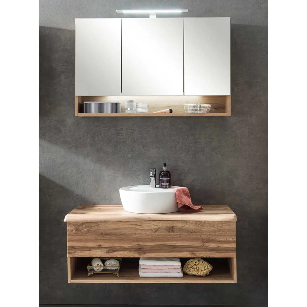 Wohnen Badezimmer Komplett*Waschplatz Kombination in Holzoptik - Tofias (zweiteilig)