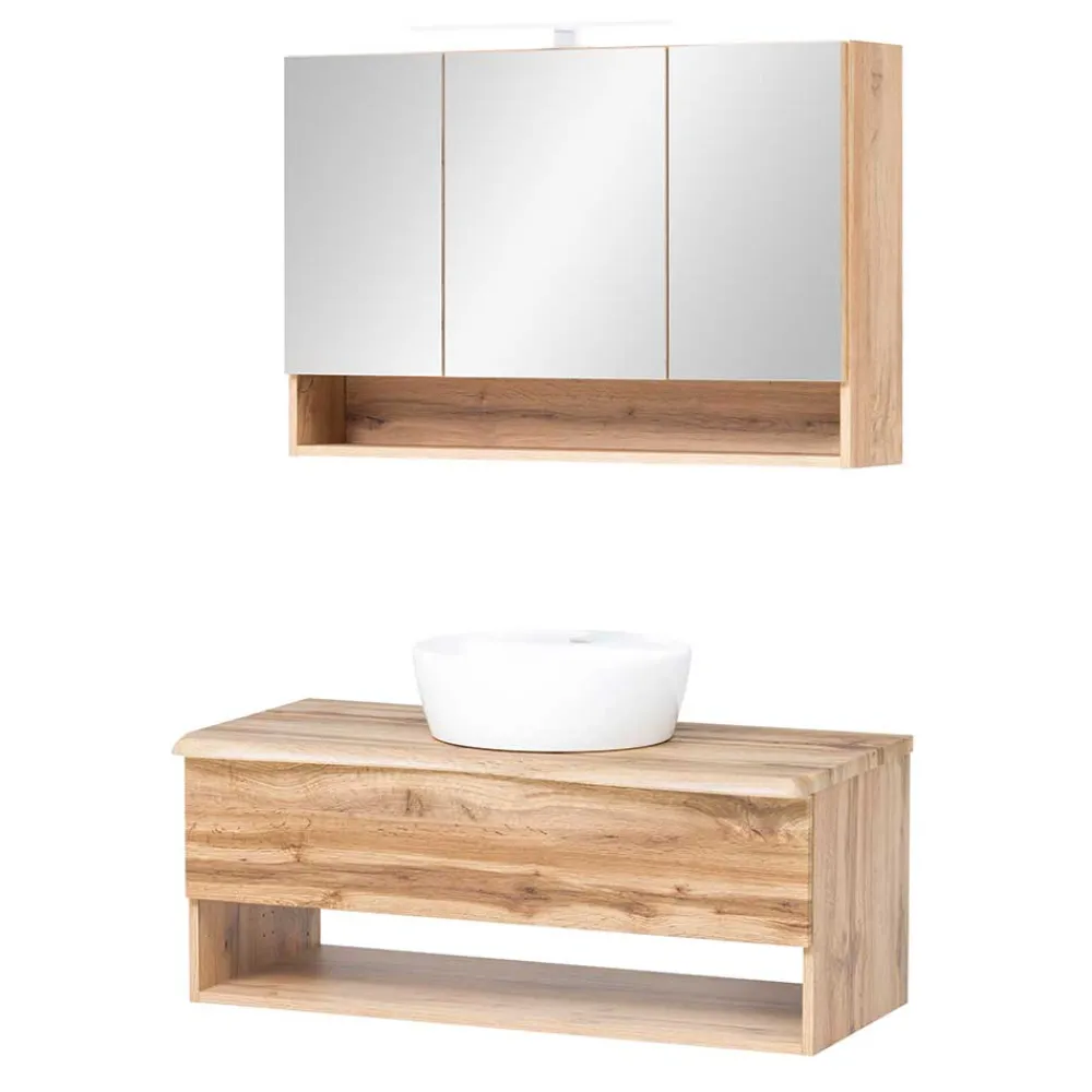 Wohnen Badezimmer Komplett*Waschplatz Kombination in Holzoptik - Tofias (zweiteilig)