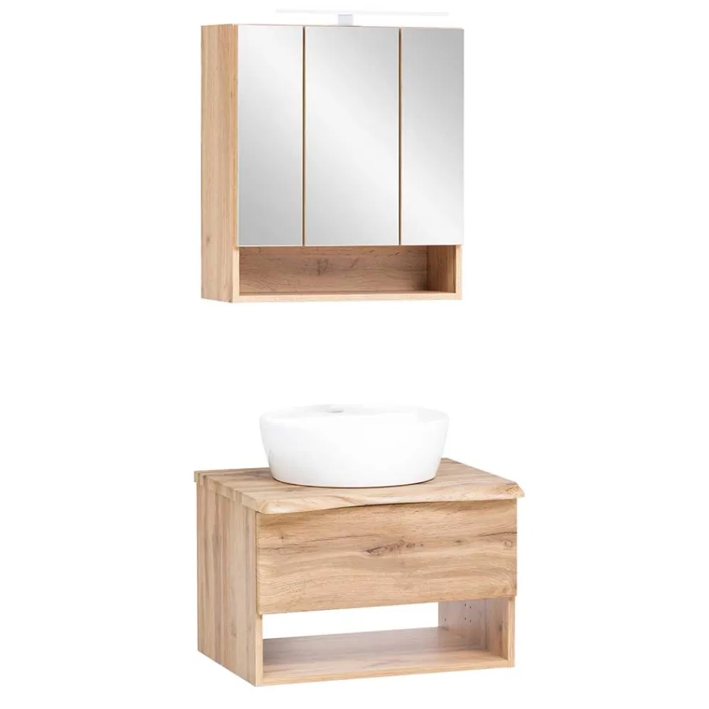 Wohnen Badezimmer Komplett*Waschplatz Kombination in Holzoptik - Tofias (zweiteilig)