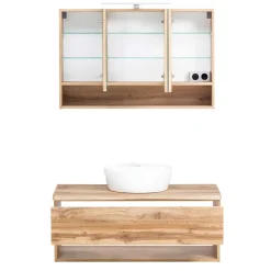 Wohnen Badezimmer Komplett*Waschplatz Kombination in Holzoptik - Tofias (zweiteilig)