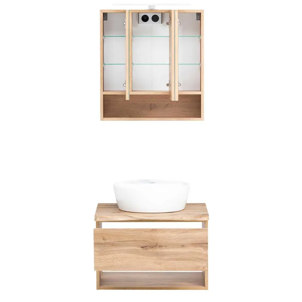 Wohnen Badezimmer Komplett*Waschplatz Kombination in Holzoptik - Tofias (zweiteilig)