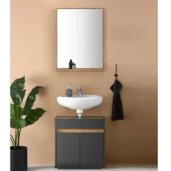 Wohnen Badezimmer Komplett*Waschplatz Kombination in Anthrazit - Ahilav (zweiteilig)