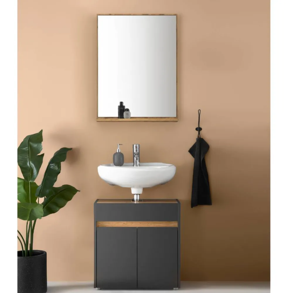 Wohnen Badezimmer Komplett*Waschplatz Kombination in Anthrazit - Ahilav (zweiteilig)