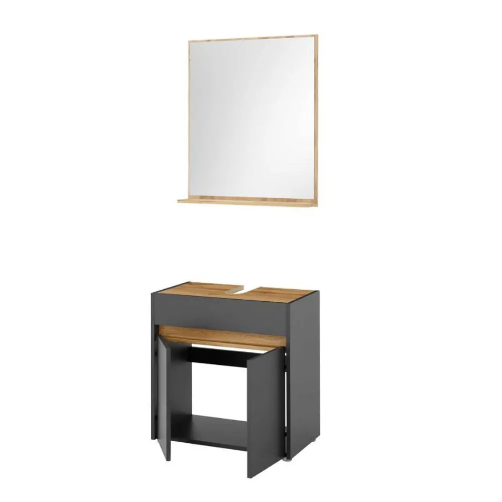 Wohnen Badezimmer Komplett*Waschplatz Kombination in Anthrazit - Ahilav (zweiteilig)