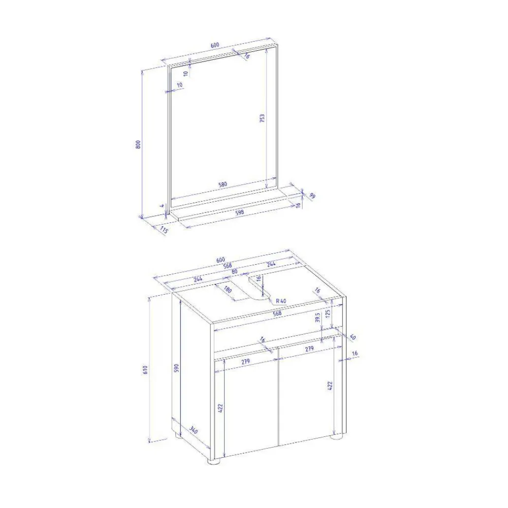 Wohnen Badezimmer Komplett*Waschplatz Kombination in Anthrazit - Ahilav (zweiteilig)