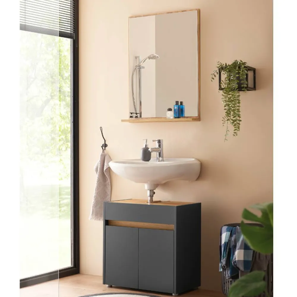 Wohnen Badezimmer Komplett*Waschplatz Kombination in Anthrazit - Ahilav (zweiteilig)