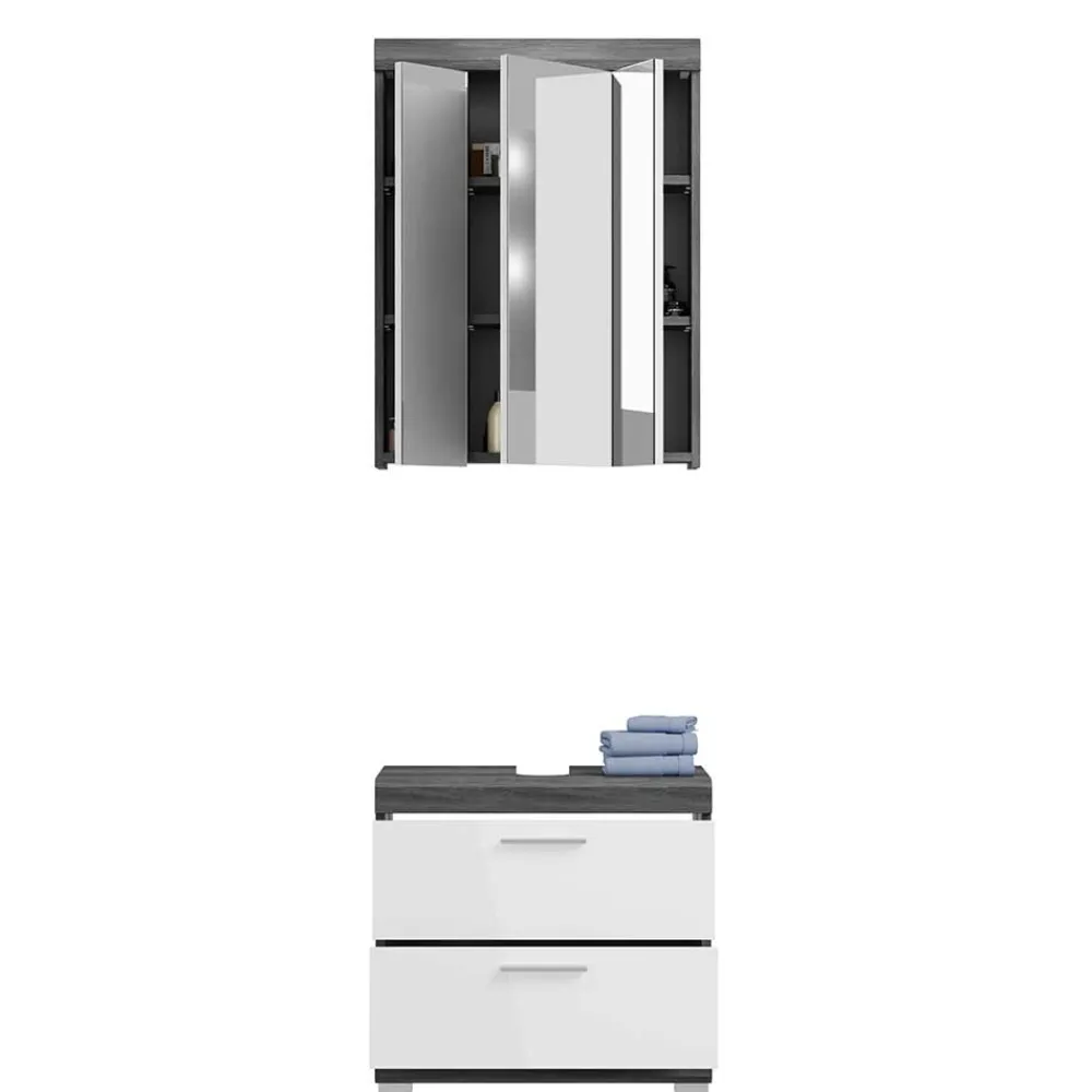 Wohnen Waschplatz Möbel in Weiß HG & Grau - Nancys (zweiteilig)