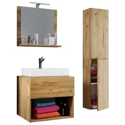 Wohnen Badezimmer Komplett*Waschplatz Möbelset in Wildeiche Honig - Toulon (dreiteilig)