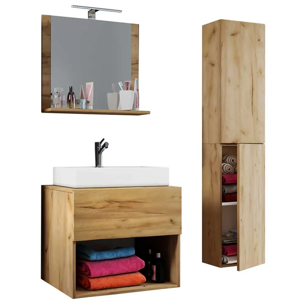 Wohnen Badezimmer Komplett*Waschplatz Möbelset in Wildeiche Honig - Toulon (dreiteilig)