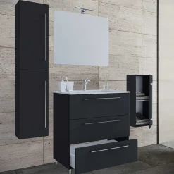 Wohnen Glasmöbel|Badezimmer Komplett*Waschplatz mit Spiegel & Schränken - Gloriella (vierteilig)