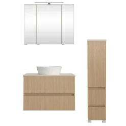Wohnen Badezimmer Komplett*Waschplatz und Midischrank Set - Vibulam (dreiteilig)