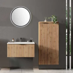 Wohnen Waschtisch & LED Spiegel & Midischrank - Crystoga I (dreiteilig)