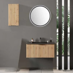 Wohnen Glasmöbel|Badezimmer Komplett*Waschtisch & LED Spiegel & Oberschrank - Crystoga (dreiteilig)