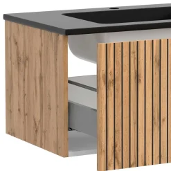 Wohnen Glasmöbel|Badezimmer Komplett*Waschtisch & LED Spiegel & Oberschrank - Crystoga (dreiteilig)